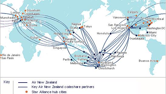 Air New Zealand International Routes Aug 2005