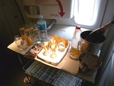 Air New Zealand Welcome Drinks Trolley on a Boeing 777 in Business Class, Jun 2011