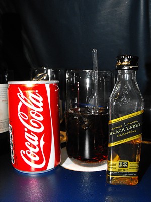 British Airways Johnnie Walker Black Label whisky and Coke July 2009