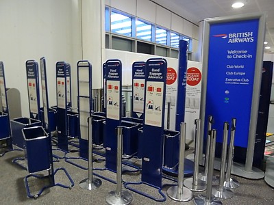 British Airways hand bag weigh in machines at LGW Jan 2011