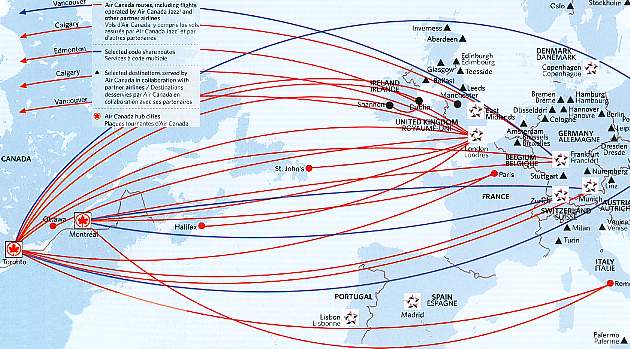 Air Canada route map June 2007