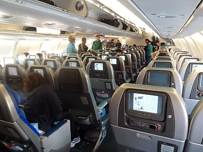 Cathay Pacific Airbus A330 seat 65G with offset TV screen Jan 2011