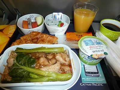 Comida a bordo de Cathay Pacific HKG a LHR Enero de 2011