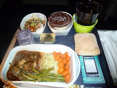 Comida a bordo de Cathay Pacific LHR a HKG Enero de 2011