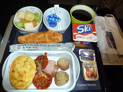 Comida a bordo de Cathay Pacific SYD a HKG Enero de 2011