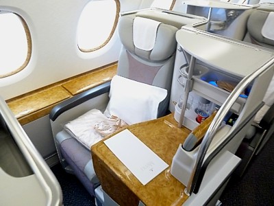 Emirates A380 Business Class seat Dec 2011