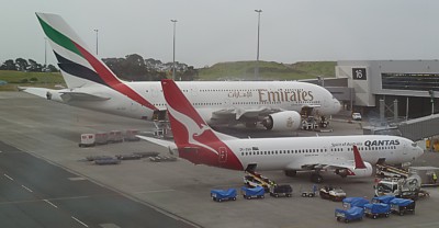 Emirates Airbus A380 at Auckland Dec 2011
