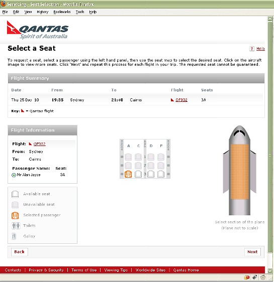 Qantas Seat Booking Oct 2009
