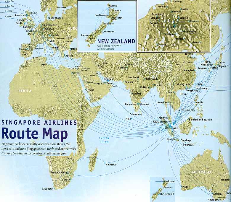 Singapore Airlines Routes flown