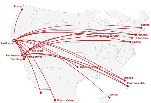 Virgin America Route Map June 2011
